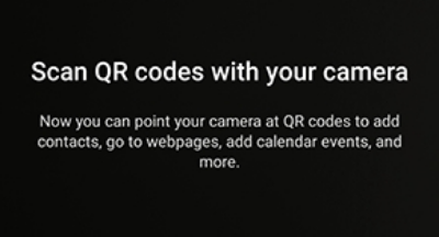 Select OK to proceed with scanning a QR Code with your camera