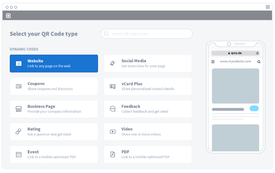 Under Dynamic Codes, choose Website