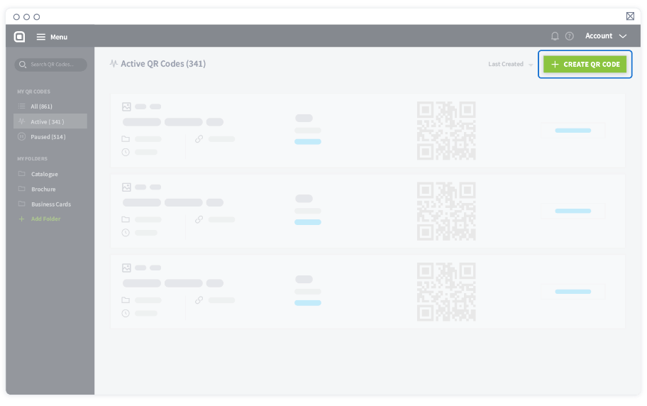 On the Dashboard, select Create QR Code to start creating Plain Text QR Codes in bulk