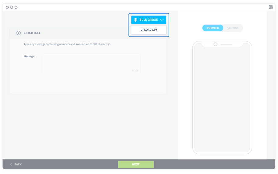 Then, select Bulk Create > Upload CSV to begin the bulk creation process