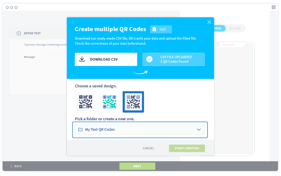 Select or create a folder to store the new QR Codes in