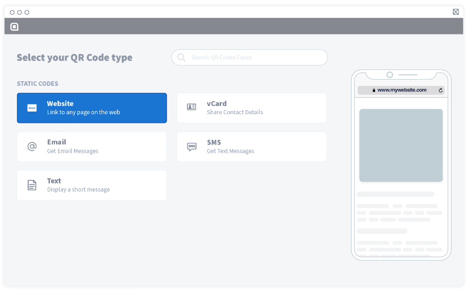 Under Static Codes, choose Website