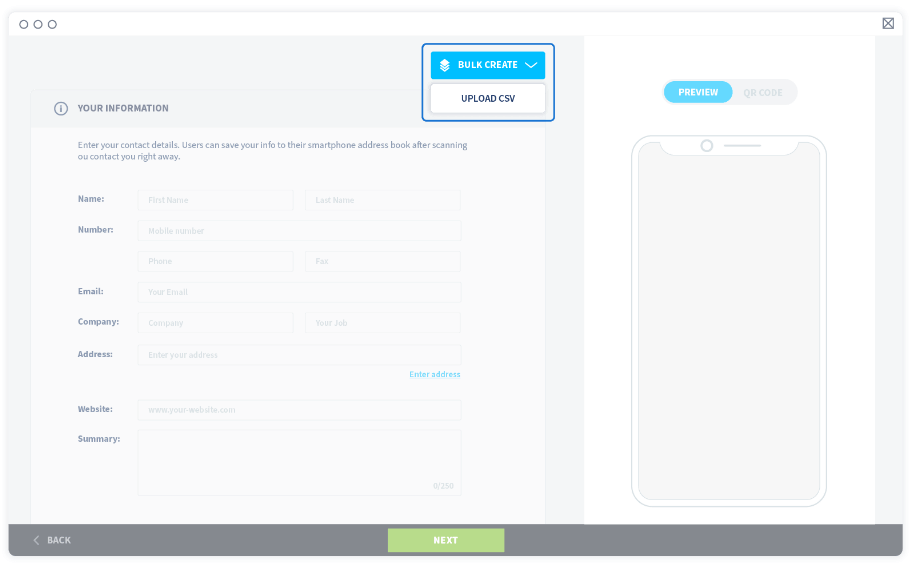 Select Bulk Create > Upload CSV