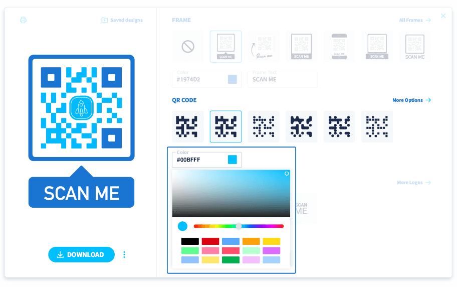 QR Code color options to offer design versatility.