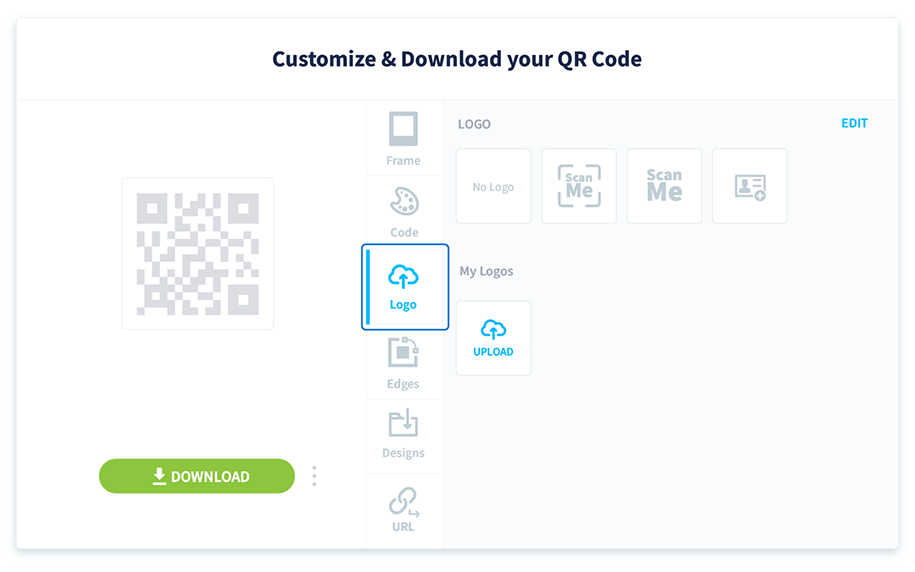 Select the Logo tab to add your logo in the center of your QR Code