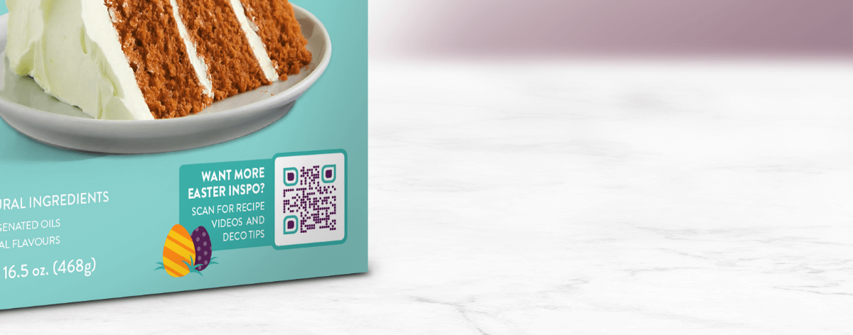 Easter inspo QR Code on food packaging.