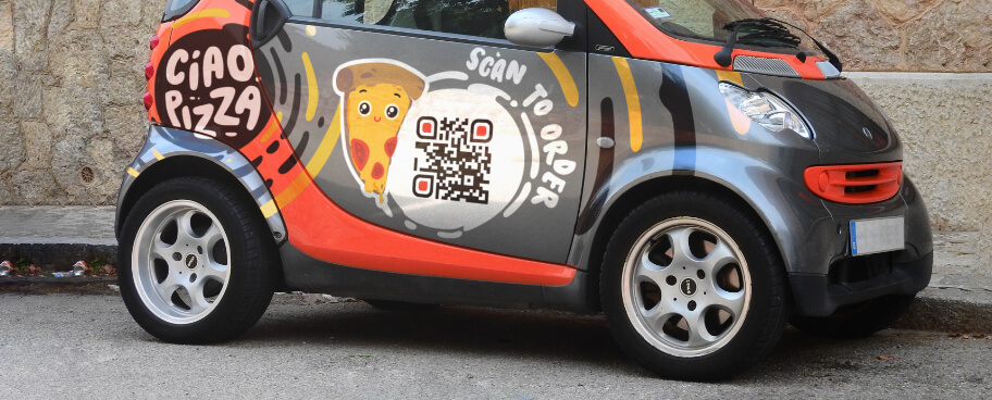 QR Code for restaurant menu idea on a food delivery vehicle